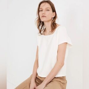 Madewell Ottoman Jacquard Square Neck Top in Cream